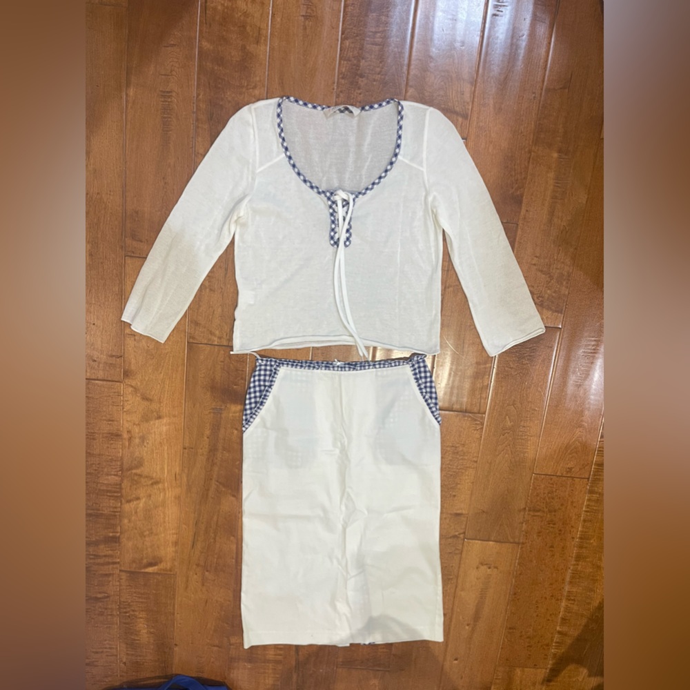 Miu Miu white and gingham skirt and top set